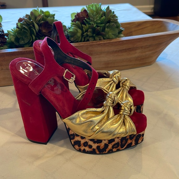 Jeffrey Campbell Shoes - Jeffrey Campbell Women’s Platform heels Cheetah print gold red sandals shoes 8.5